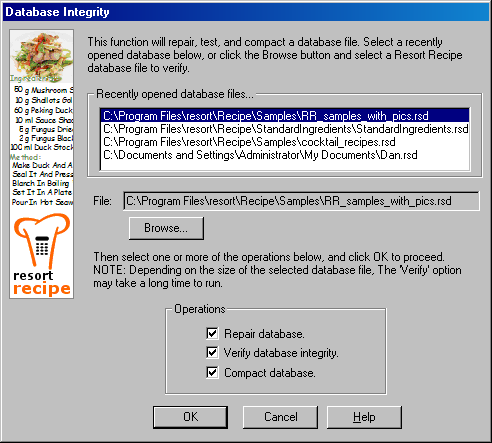 databaseintegrityrecenlyopenedfile