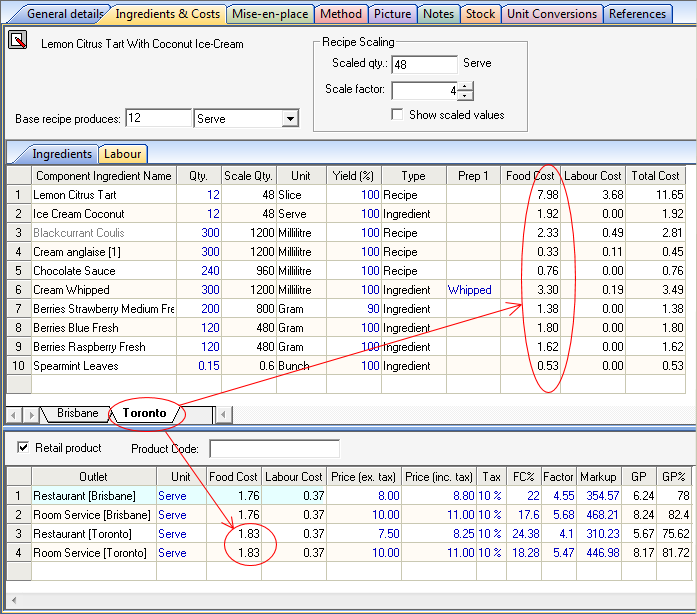 Resort Software - Product Features - Recipe Costing