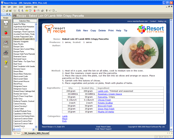 Resort Software Recipe Product